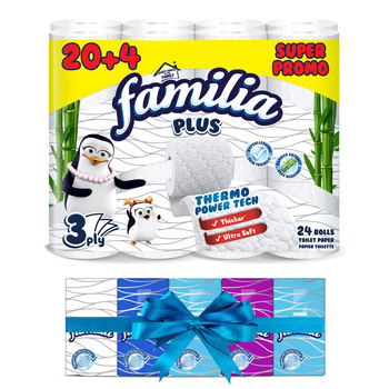 FAMILIA Papier toaletowy trójwarstwowy bambus BIG PACK + Chusteczki gratis